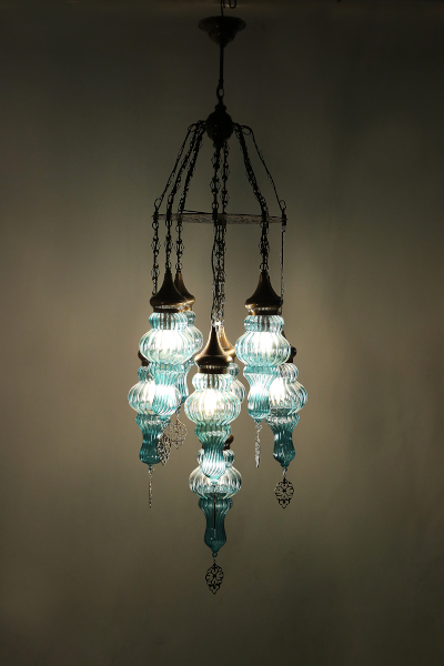 Design Chandelier with 7 Custom Pyrex Glasses